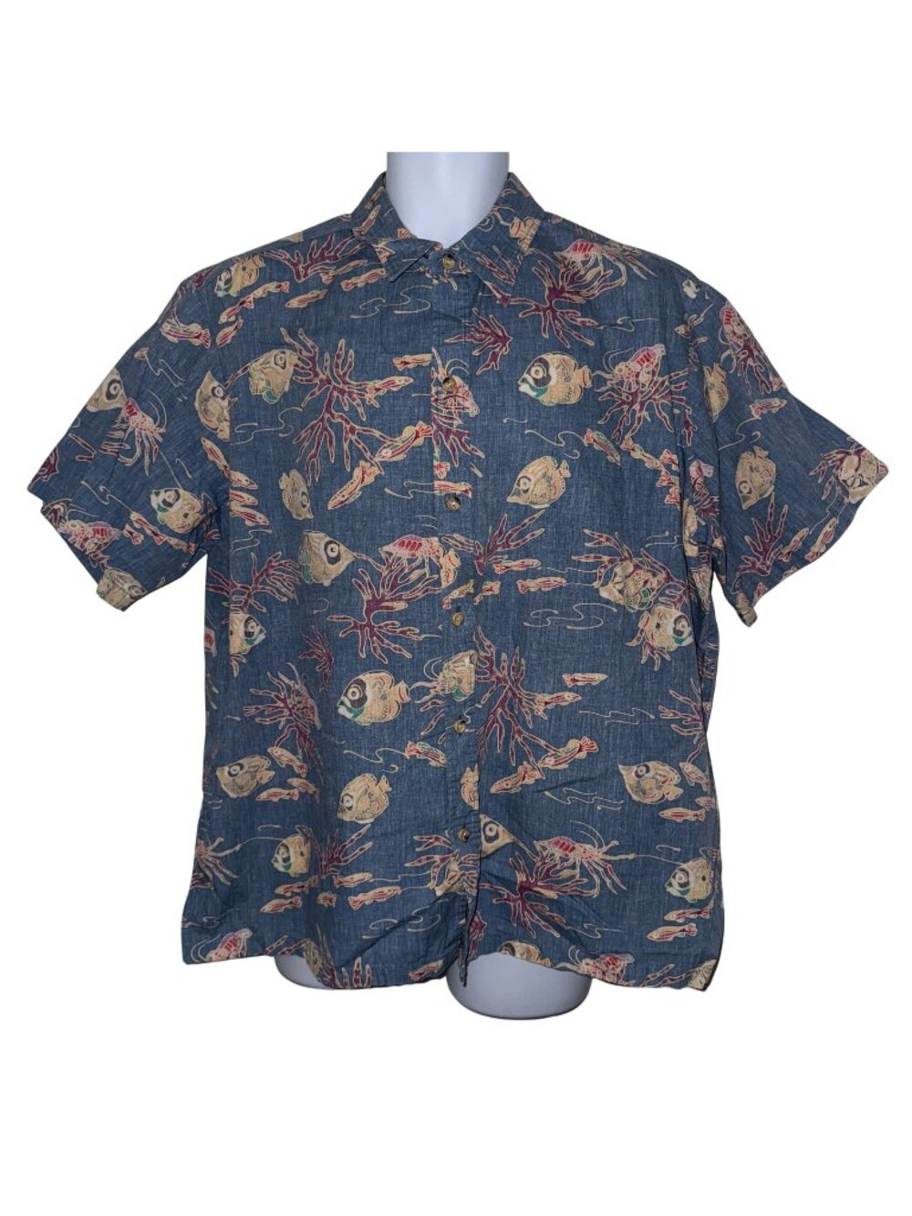 VTG Cooke Street Button Shirt Mens 2XL Fish Sea Urchin Hawaiian Vacation Blue